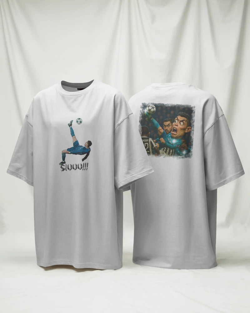 Maglietta bianca con stampa anche su retro la rovesciata di ronaldo