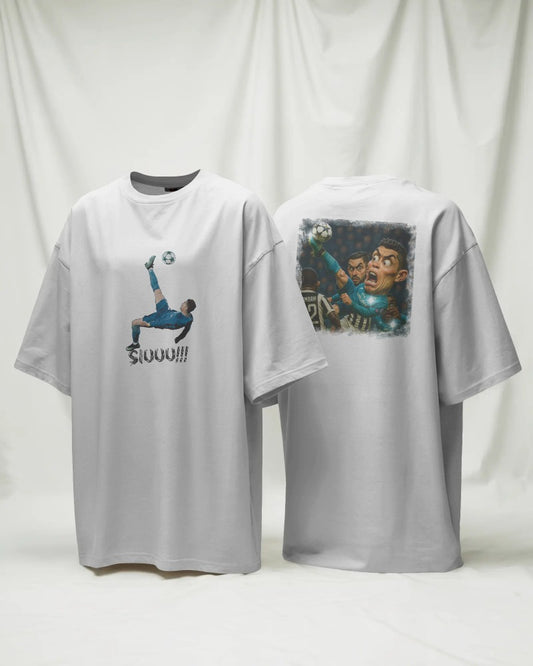 Maglietta bianca con stampa anche su retro la rovesciata di ronaldo