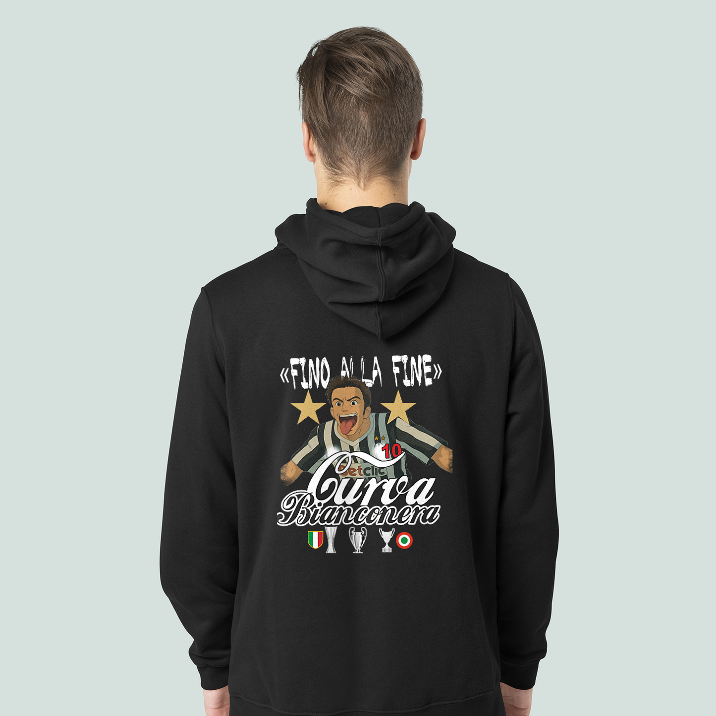 Felpa CON MARSUPIO E CAPPUCCIO DA ADULTO con stampa sia davanti sia retro ALEX FINO ALLA FINE