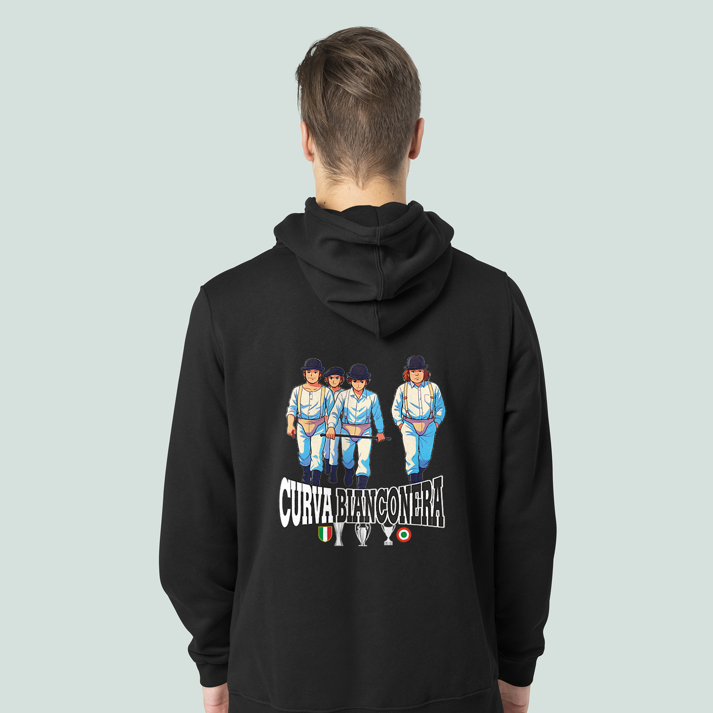 Felpa CON MARSUPIO E CAPPUCCIO DA ADULTO con stampa sia davanti sia retro CURVA BIANCONERA