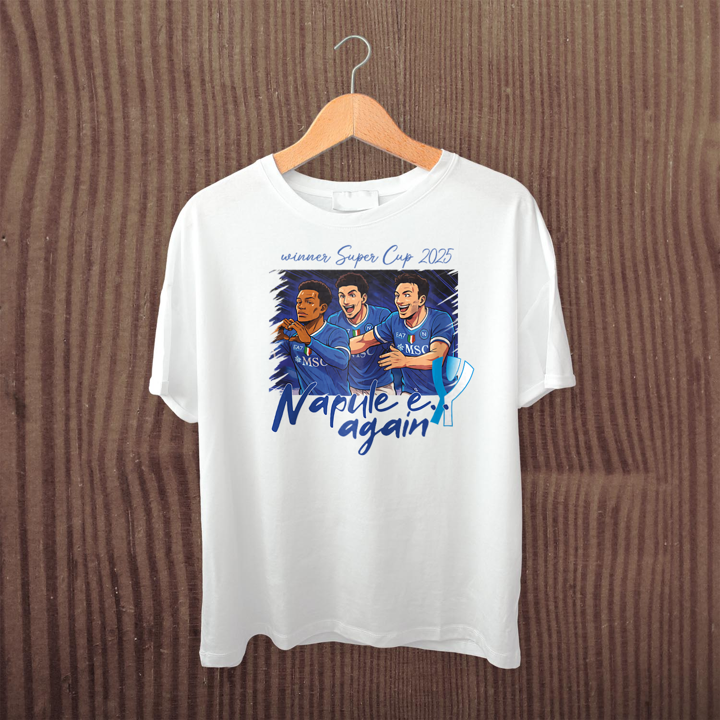 Maglietta BIANCA celebrativa per la vittoria del napoli in supercoppa 2025