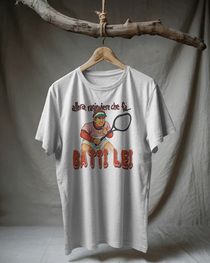 Maglietta BIANCA con la stampa BATTI LEI CARTOON