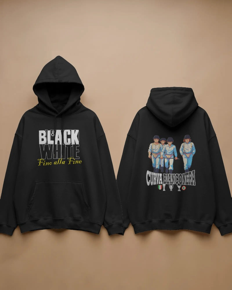 Felpa CON MARSUPIO E CAPPUCCIO DA ADULTO con stampa sia davanti sia retro CURVA BIANCONERA