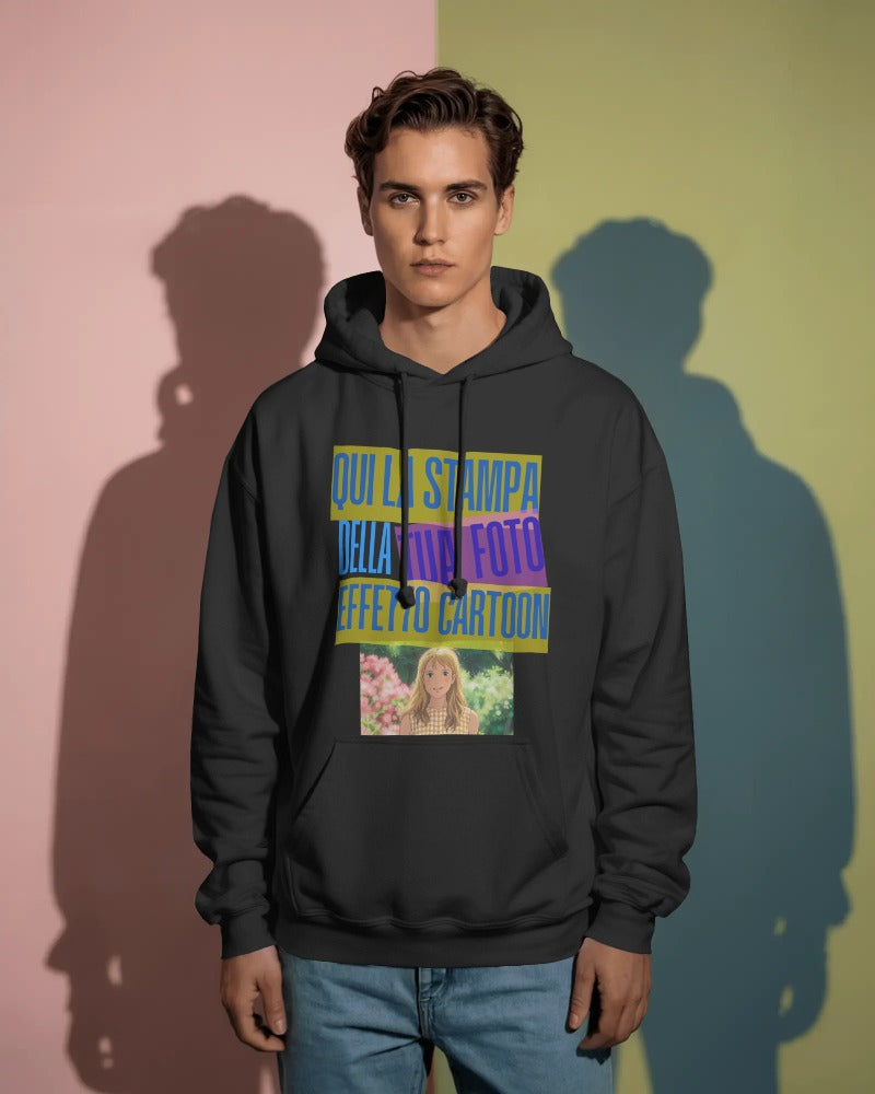 Felpa nera con cappuccio e marsupio personalizzabile effetto PIXAR