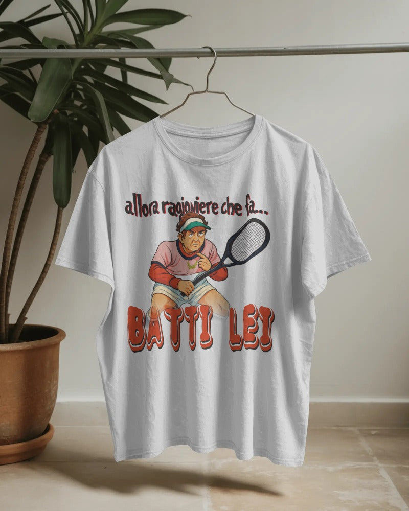 Maglietta BIANCA con la stampa BATTI LEI CARTOON