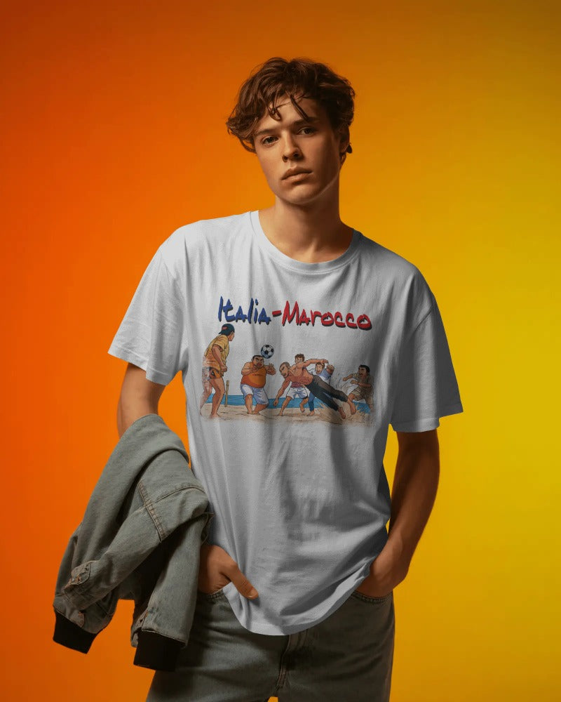 Maglietta BIANCA con la stampa ITALIA MAROCCO ALDO GIOVANNI E GIACOMO