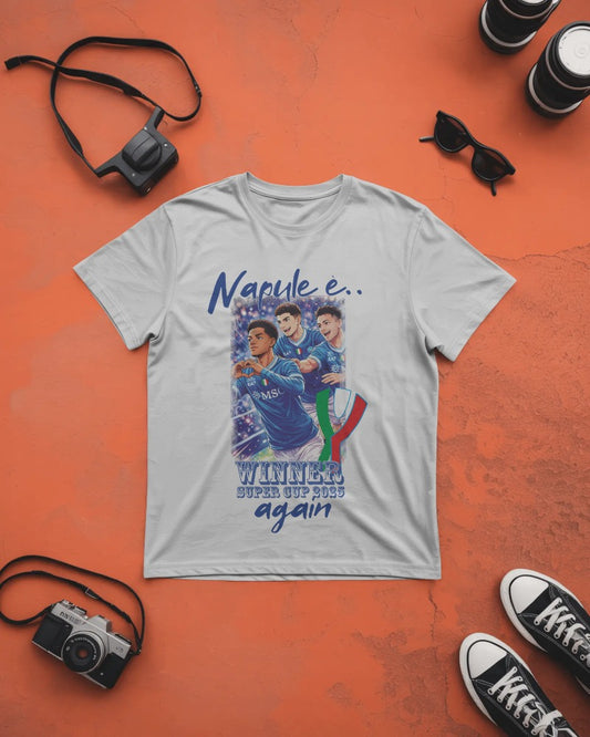 Maglietta unisex BIANCA celebrativa per la vittoria del napoli in supercoppa 2025