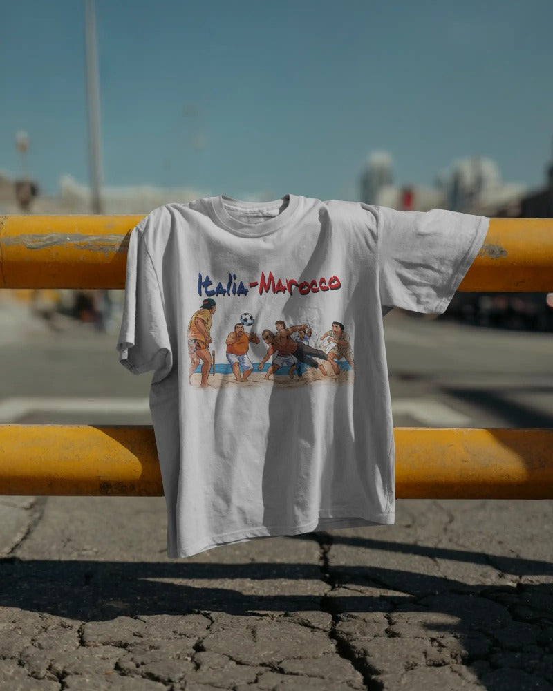 Maglietta BIANCA con la stampa ITALIA MAROCCO ALDO GIOVANNI E GIACOMO