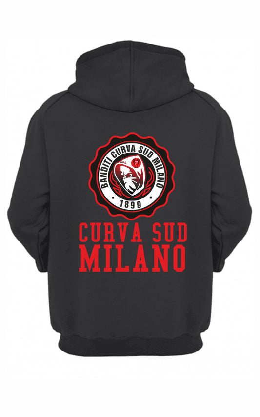 Felpa CON MARSUPIO E CAPPUCCIO DA ADULTO con stampa curva sud milano