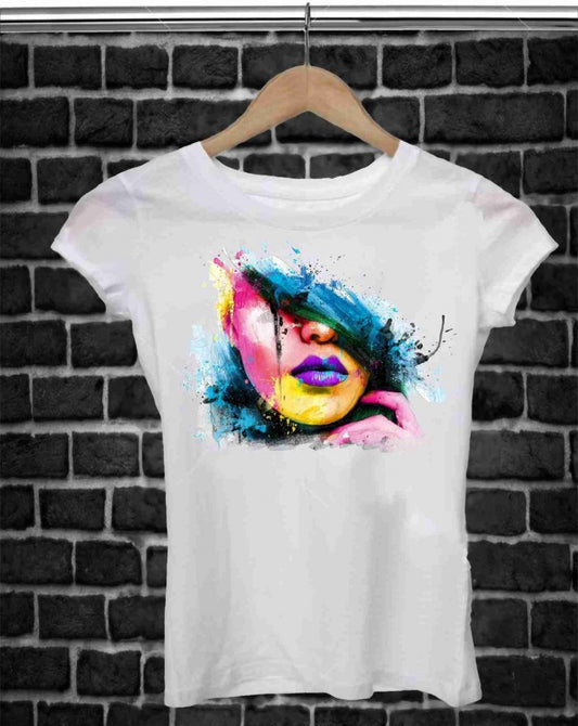 MAGLIETTA IN 100% COTONE DA DONNA TITOLO VOLTO A COLORI