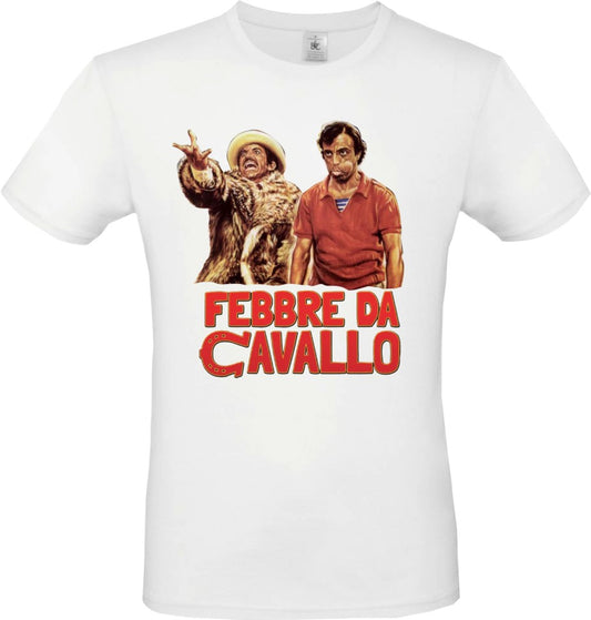 MAGLIETTA IN 100% COTONE UOMO-DONNA COLORE BIANCO CON STAMPA FREBBE DA CAVALLO