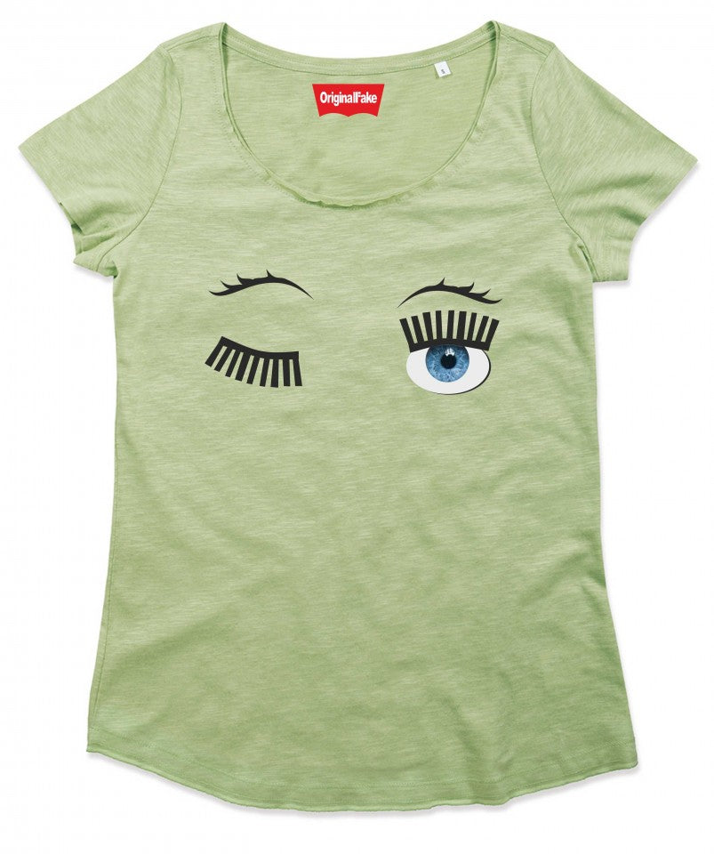MAGLIETTE FIAMMATE DA DONNA VINTAGE STAMPA OCCHI