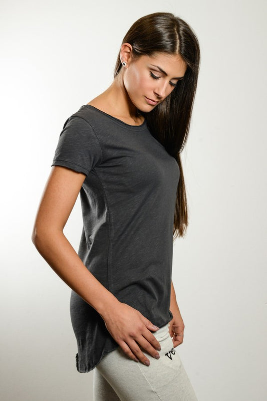 MODA DONNA MAGLIA FIAMMATA BACK LONGER SCOLLATURA AMPIA MANICA CORTA TAGLIO VIVO VESTI - IT671 - DONNA