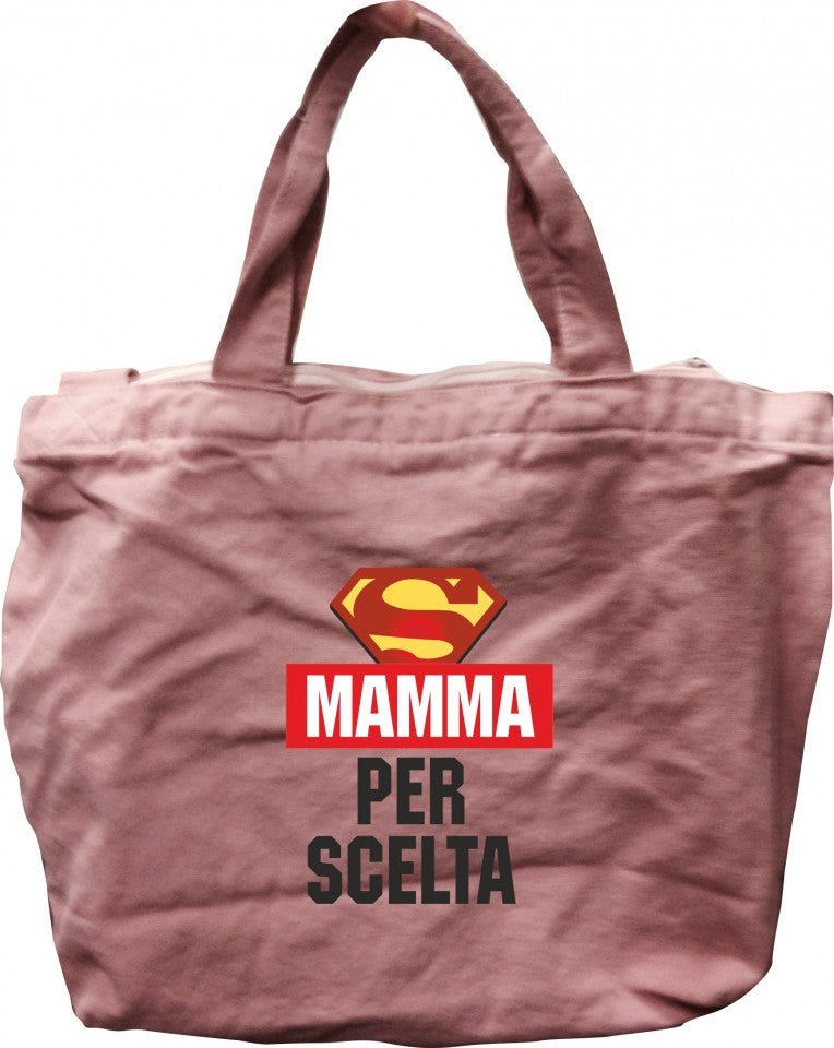 Shopper Rosa vintage Canvas con zip con solo un lato stampato