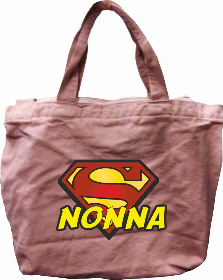 Shopper Rosa vintage Canvas con zip con solo un lato stampato
