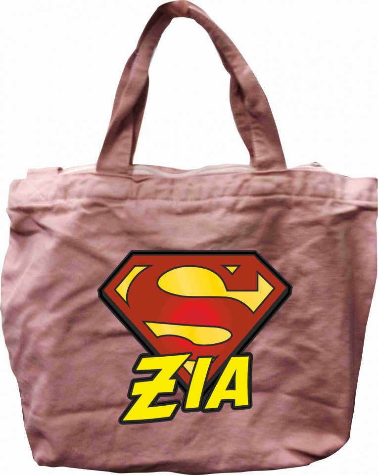 Shopper Rosa vintage Canvas con zip con solo un lato stampato