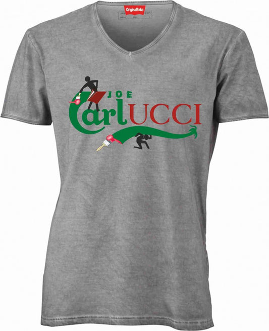 T-shirt con scollo a v, 100% cotone single jersey con stampa ORIGINAL FAKE