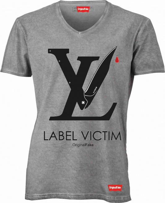 T-shirt con scollo a v, 100% cotone single jersey con stampa ORIGINAL FAKE