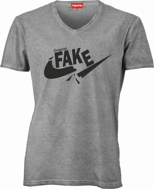 T-shirt con scollo a v, 100% cotone single jersey con stampa ORIGINAL FAKE