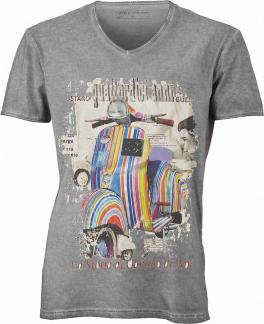 T-shirt con scollo a v, 100% cotone single jersey con stampa