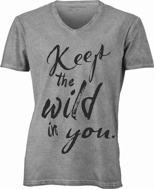 T-shirt con scollo a v, 100% cotone single jersey con stampa