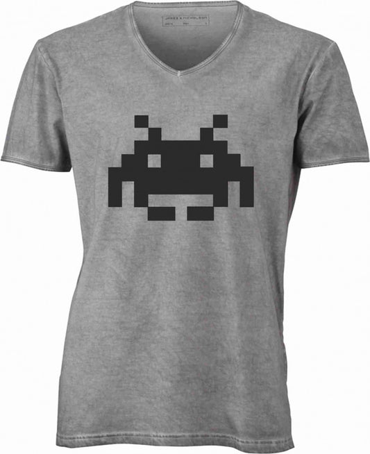 T-shirt con scollo a v, 100% cotone single jersey VINTAGE con stampa MOTIVO NERD