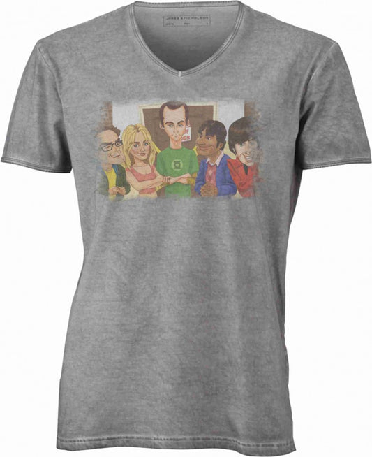 T-shirt con scollo a v, 100% cotone single jersey VINTAGE con stampa MOTIVO NERD