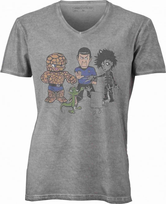 T-shirt con scollo a v, 100% cotone single jersey VINTAGE con stampa MOTIVO NERD