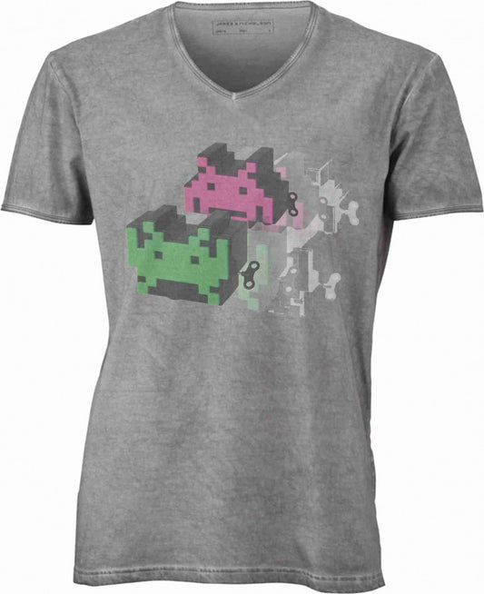 T-shirt con scollo a v, 100% cotone single jersey VINTAGE con stampa MOTIVO NERD