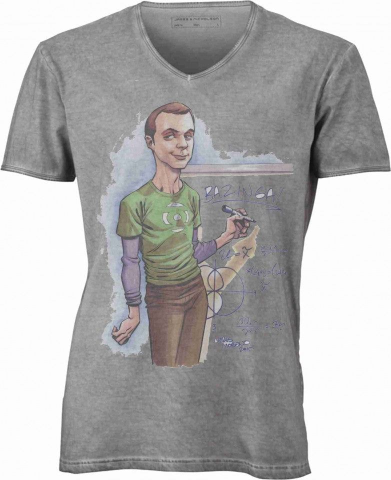 T-shirt con scollo a v, 100% cotone single jersey VINTAGE con stampa MOTIVO NERD