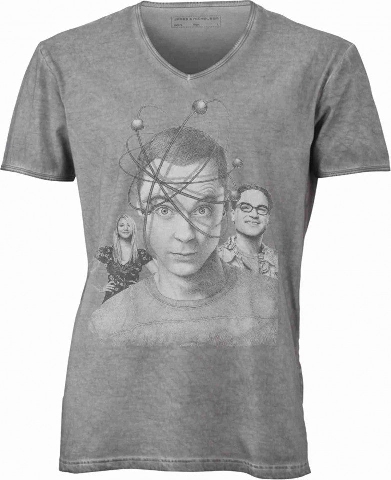 T-shirt con scollo a v, 100% cotone single jersey VINTAGE con stampa MOTIVO NERD