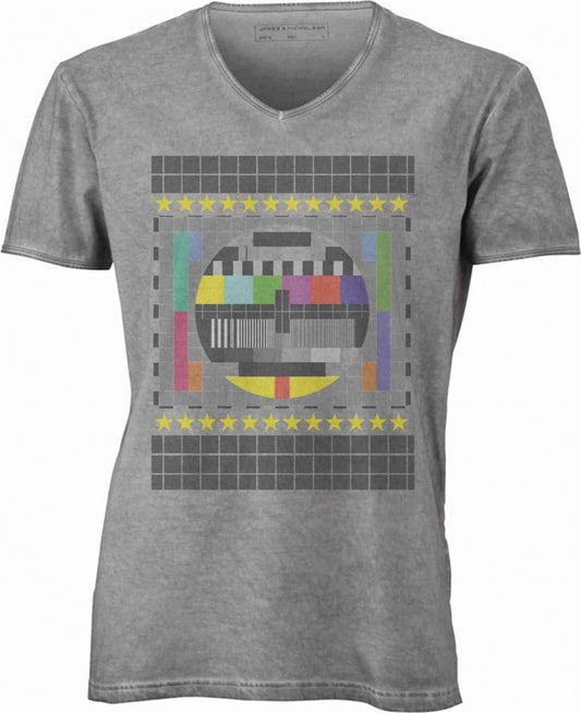 T-shirt con scollo a v, 100% cotone single jersey VINTAGE con stampa MOTIVO NERD