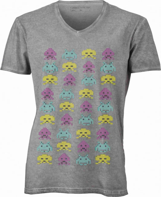 T-shirt con scollo a v, 100% cotone single jersey VINTAGE con stampa MOTIVO NERD