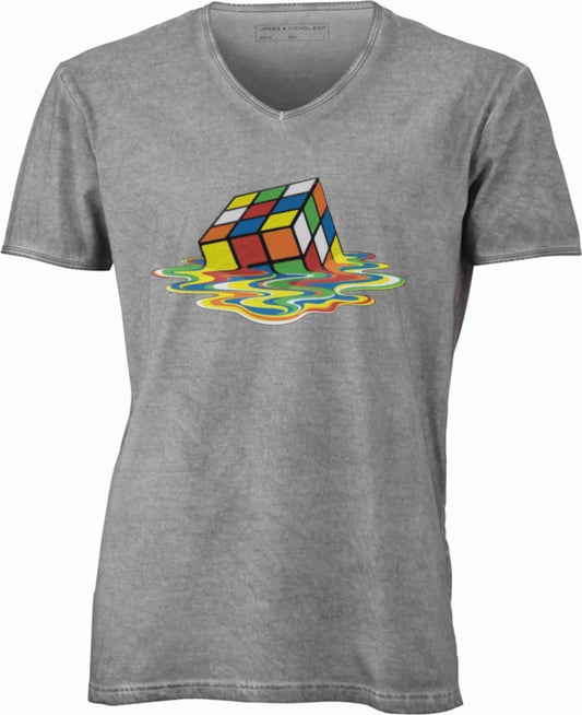 T-shirt con scollo a v, 100% cotone single jersey VINTAGE con stampa MOTIVO NERD