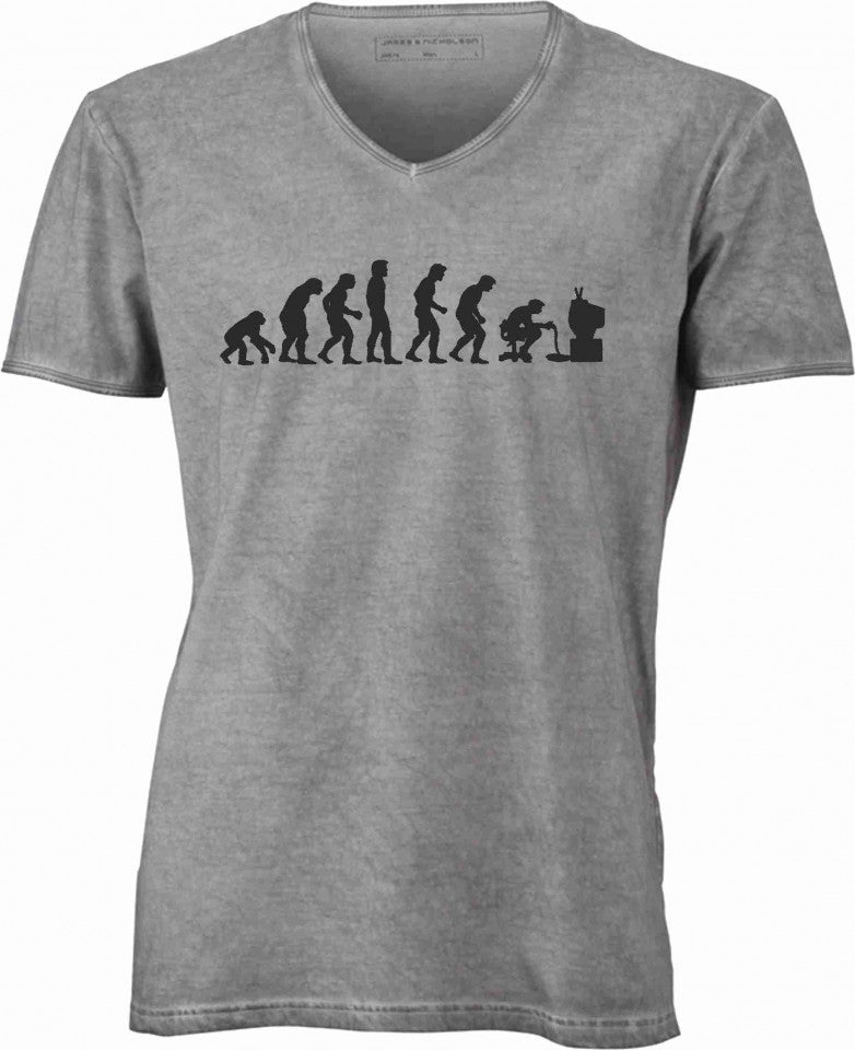 T-shirt con scollo a v, 100% cotone single jersey VINTAGE con stampa MOTIVO NERD