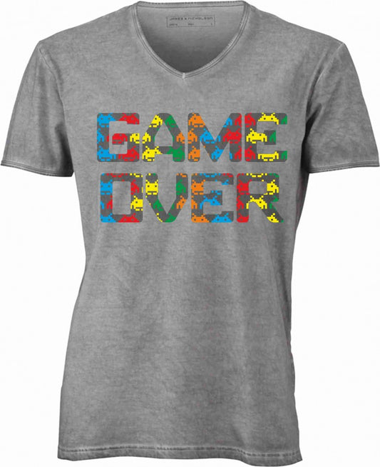 T-shirt con scollo a v, 100% cotone single jersey VINTAGE con stampa MOTIVO NERD