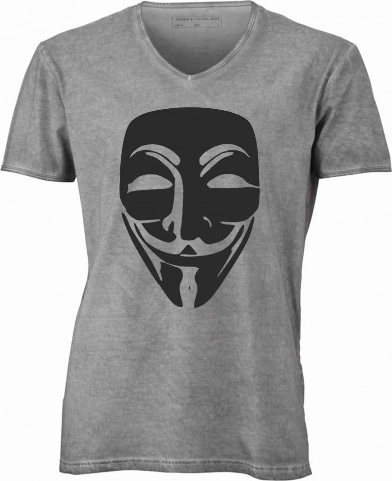 T-shirt con scollo a v, 100% cotone single jersey VINTAGE con stampa MOTIVO NERD