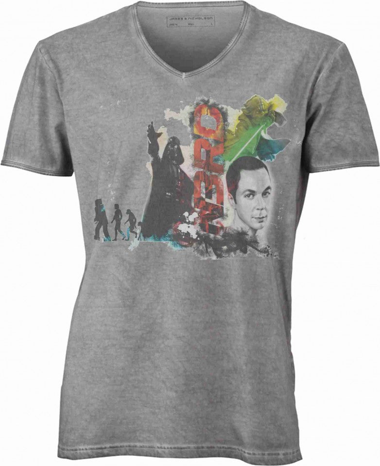 T-shirt con scollo a v, 100% cotone single jersey VINTAGE con stampa MOTIVO NERD
