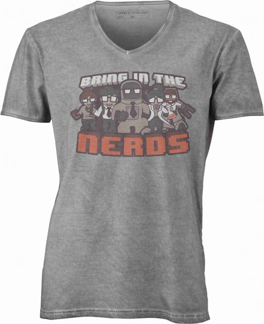 T-shirt con scollo a v, 100% cotone single jersey VINTAGE con stampa MOTIVO NERD