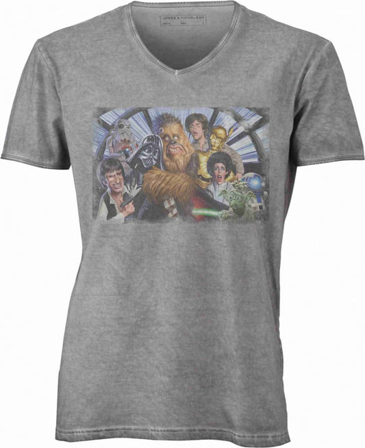T-shirt con scollo a v, 100% cotone single jersey VINTAGE con stampa MOTIVO NERD