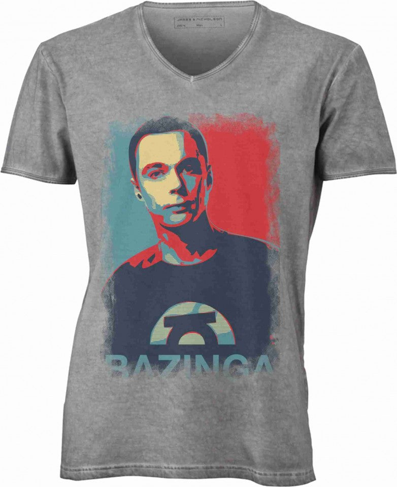 T-shirt con scollo a v, 100% cotone single jersey VINTAGE con stampa MOTIVO NERD