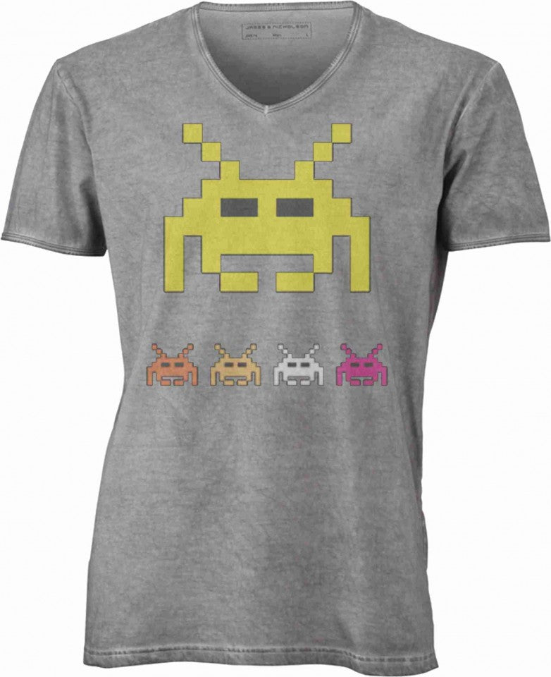 T-shirt con scollo a v, 100% cotone single jersey VINTAGE con stampa MOTIVO NERD