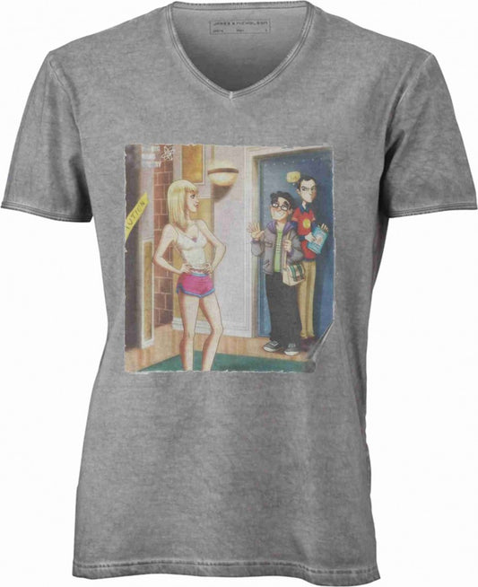 T-shirt con scollo a v, 100% cotone single jersey VINTAGE con stampa MOTIVO NERD