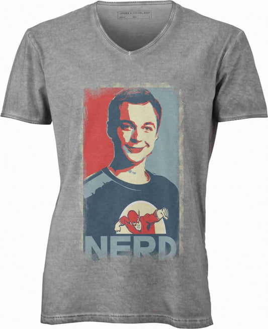 T-shirt con scollo a v, 100% cotone single jersey VINTAGE con stampa MOTIVO NERD