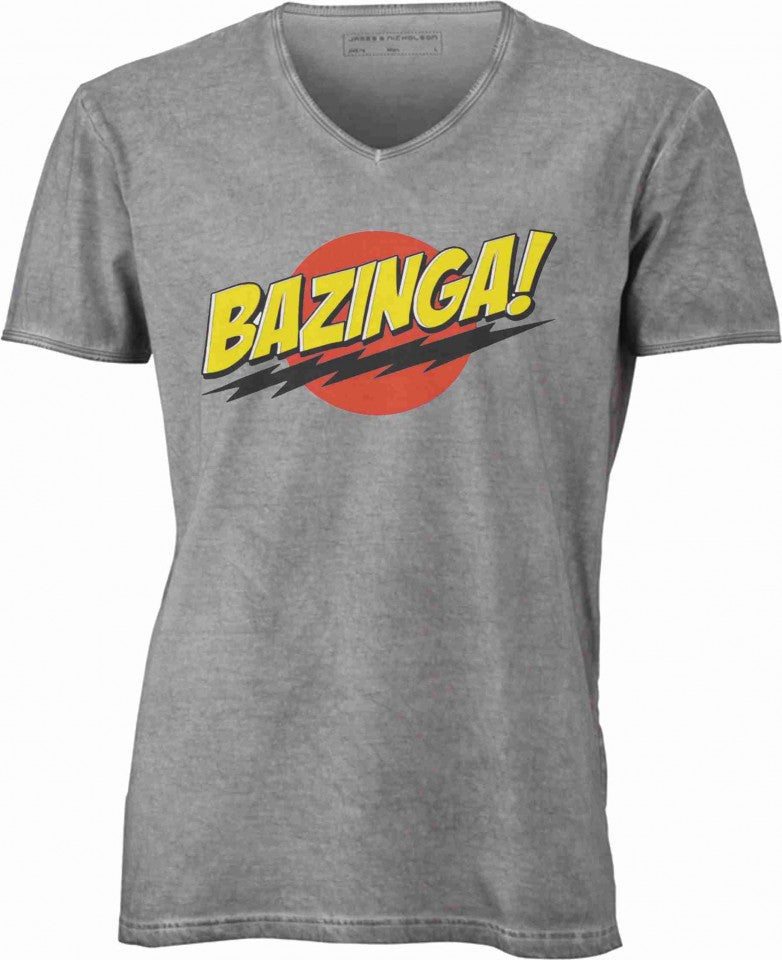 T-shirt con scollo a v, 100% cotone single jersey VINTAGE con stampa MOTIVO NERD