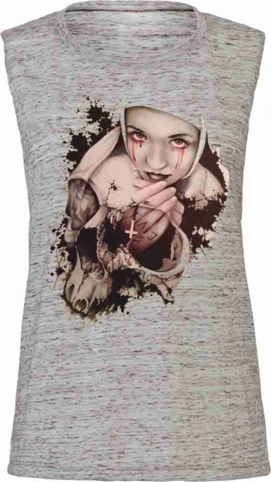 Tank Top Flowy Scoop Muscle EFFETTO MARMO CON STAMPA
