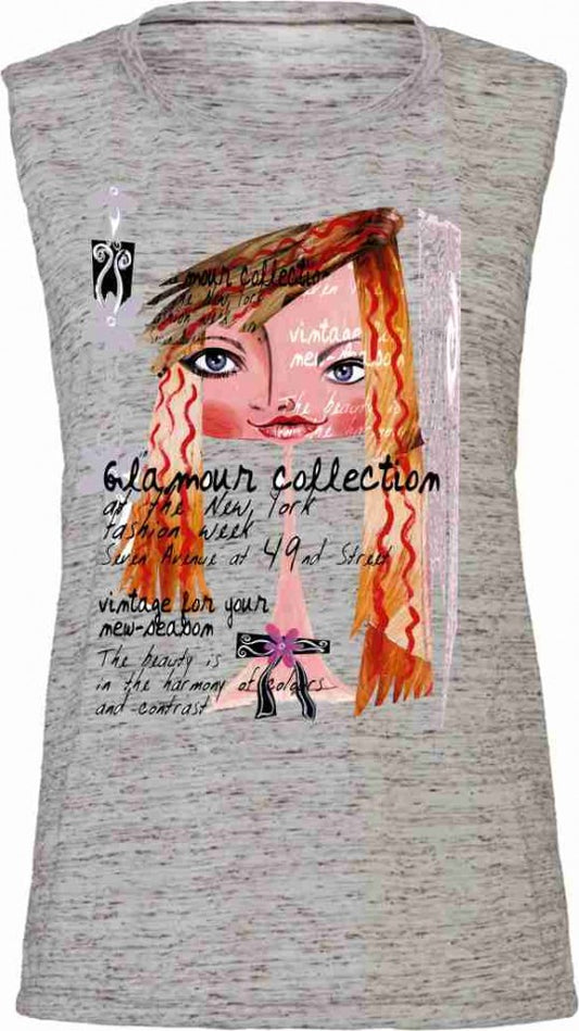 Tank Top Flowy Scoop Muscle EFFETTO MARMO CON STAMPA